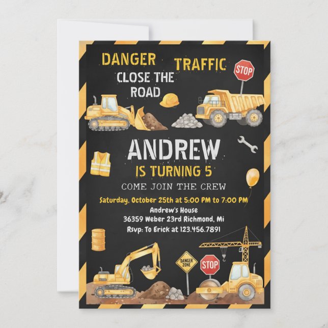 Invitation Personal A Modern Construction Birthday Party (Devant)