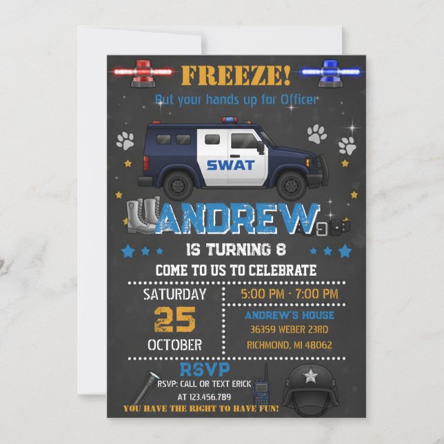 Invitation Personal Cop Policeman Birthday Party for Kid (Devant)