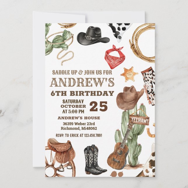 Invitation Personal Digital Cowboy Wild West Anniversaire (Devant)