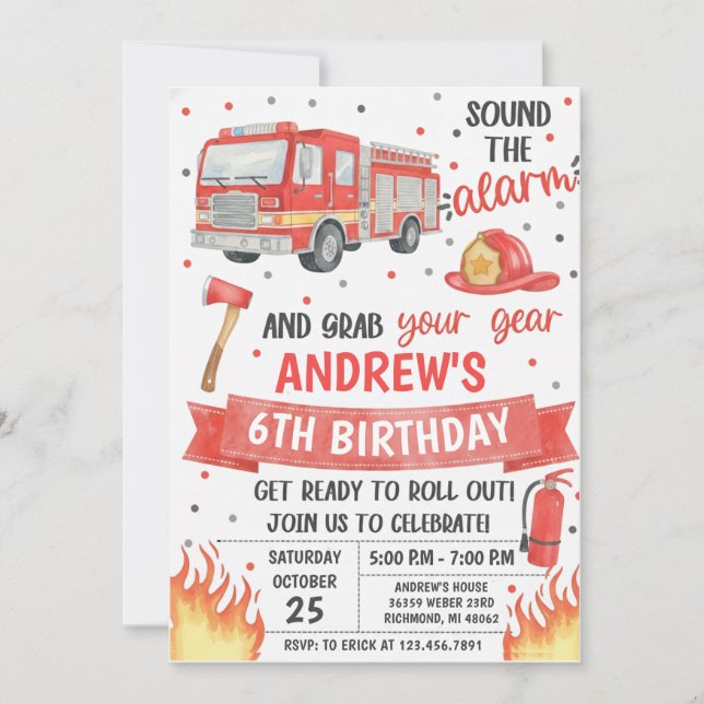 Invitation Personal fireman birthday party (Devant)