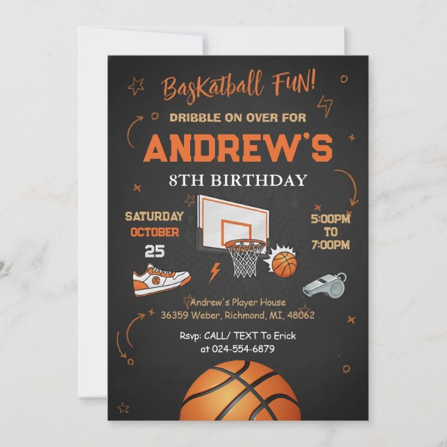 Invitation Personal kid Basketball Birthday (Devant)