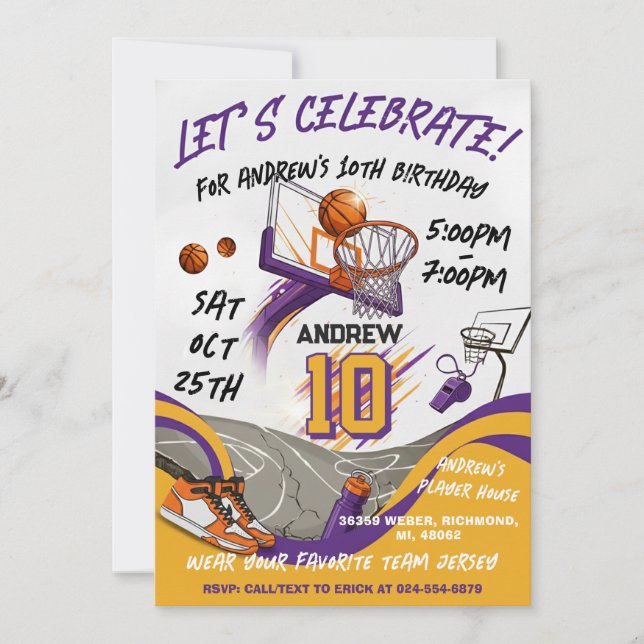Invitation Personal kid Basketball Birthday  (Devant)
