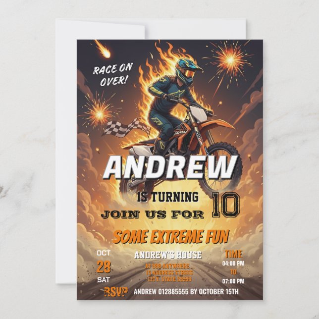Invitation Personal Motocross Dirt Biker garçon Fête d'annive (Devant)