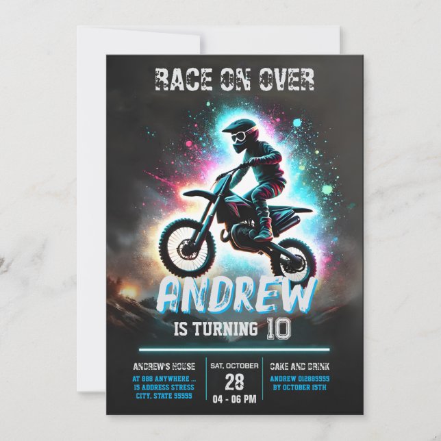 Invitation Personal Motocross Dirt Motorbike Boy Anniversaire (Devant)