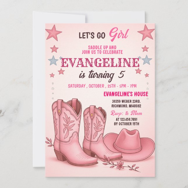 Invitation Personal Pink Cowgirl Disco Rodeo Occidental Anniv (Devant)