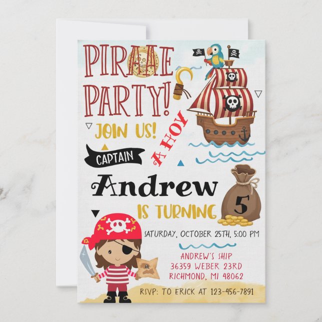 Invitation Personal Pirate Birthday Party Treasure Map (Devant)