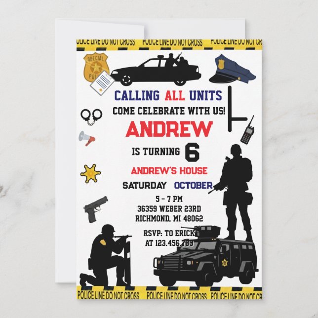 Invitation Personal Police Special Forces Birthday party (Devant)