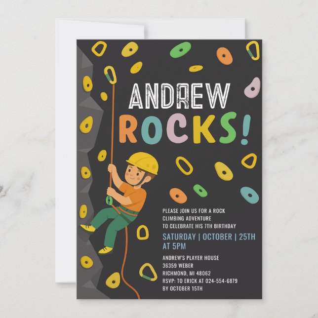 Invitation Personal Rock Climbing Birthday Party (Devant)