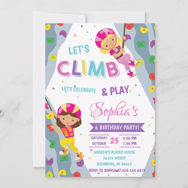 Invitation Personal Rock Girl Escalade Aventure Anniversaire (Devant)