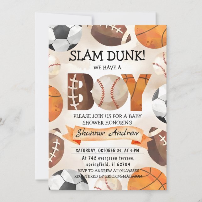 Invitation Personal Simple Sports couleur Baby shower d'eau (Devant)