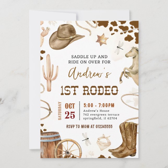 Invitation Personal Wild West 1st Cowboy Rodeo fête d'anniver (Devant)
