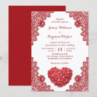 Invitation Personalisé Rustic Red Lace Mariage floral Invita