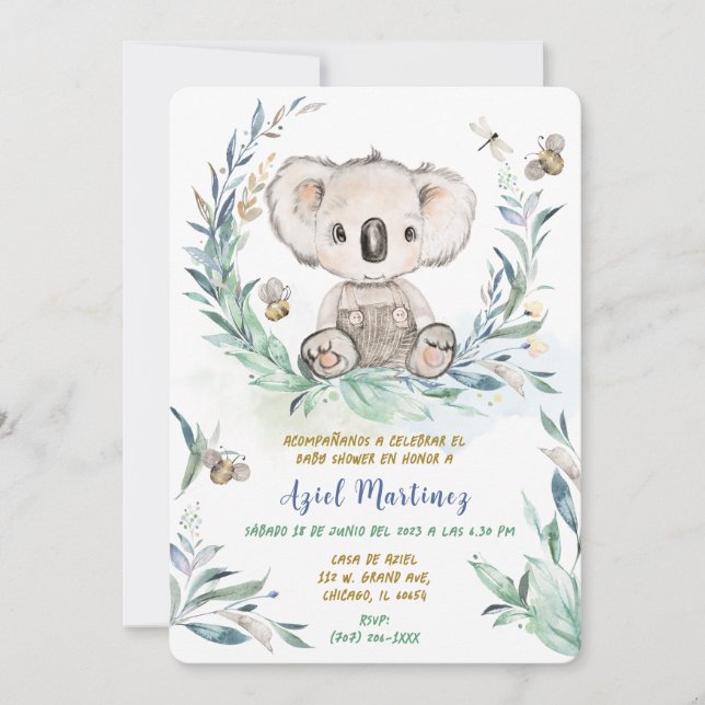 Invitation Personalizada Koala Boy Baby shower (Devant)