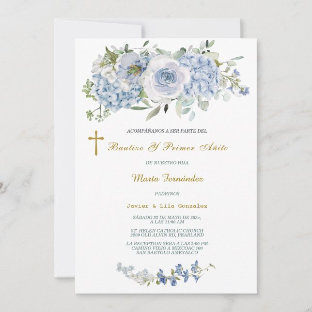 Invitation Personalizada Para Bautizo y Primer Cumpleaños (Devant)