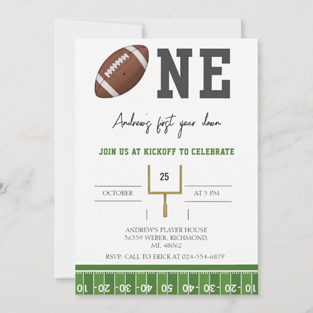 Invitation Personalize First Year Down American Football  (Devant)