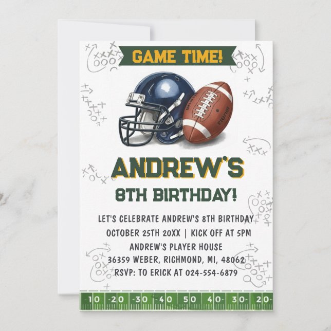 Invitation Personalize Sport Football Birthday (Devant)