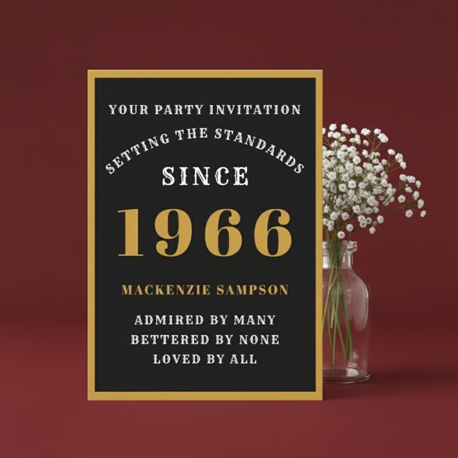 Invitation Personalized 60th Birthday 1966 Elegant Black Gold (1966 birthday invitation. Red background.)