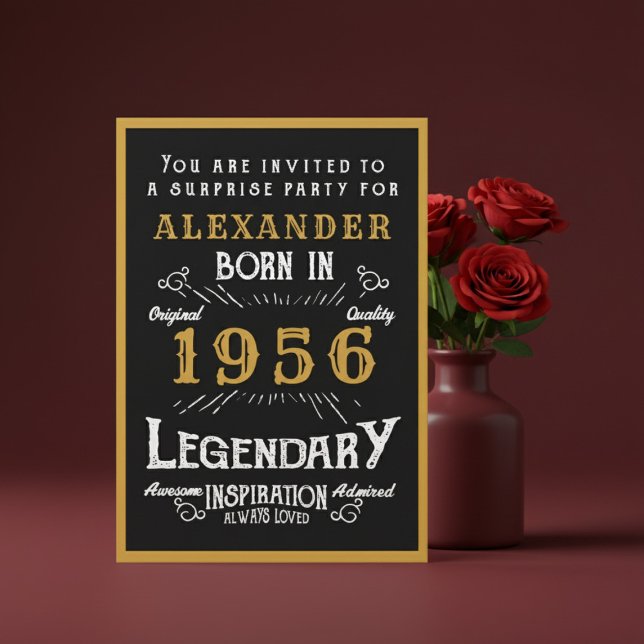 Invitation Personalized 70th Birthday 1956 Black Gold Legend (1956 birthday invitation. Red background.)