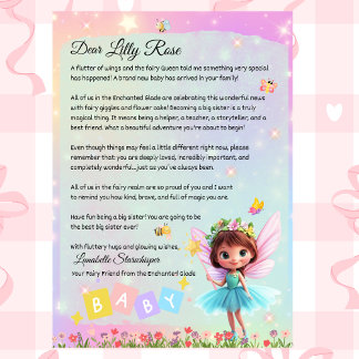 Invitation Personalized Big Sister Fairy Letter – New Baby 