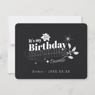 Invitation Personalized Black Quote Floral December Birthday