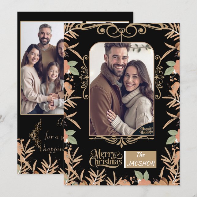 Invitation Personalized Christmas Card - Watercolor Floral  (Devant / Derrière)