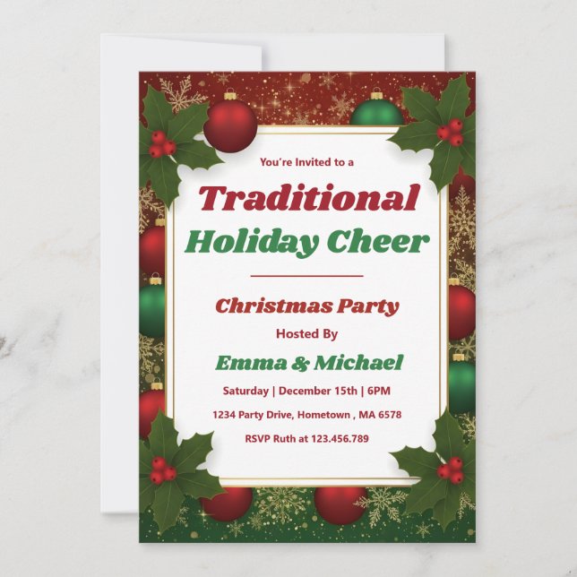 Invitation Personalized Classic Red & Green Christmas Party (Devant)