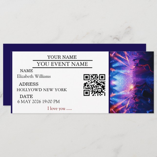 Invitation Personalized Concert Ticket Gift Surprise Gifts  (Devant / Derrière)
