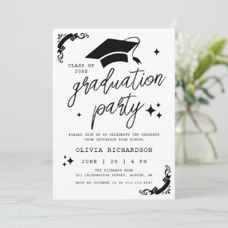 Invitation Personalized Graduation Elegant Script Stars & Cap