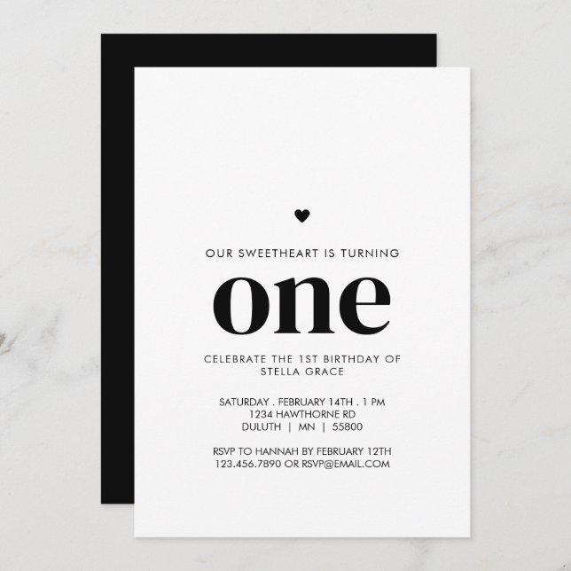 Invitation Personalized One Sweetheart First Birthday (Devant / Derrière)