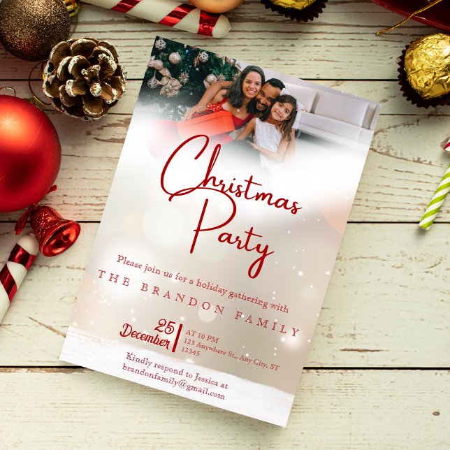 Invitation Personalized Photo Family Holiday Holly Christmas  (Créateur téléchargé)
