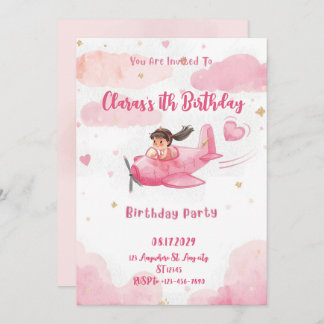 Invitation Personalized Pink Airplane Girl Birthday Invitatio