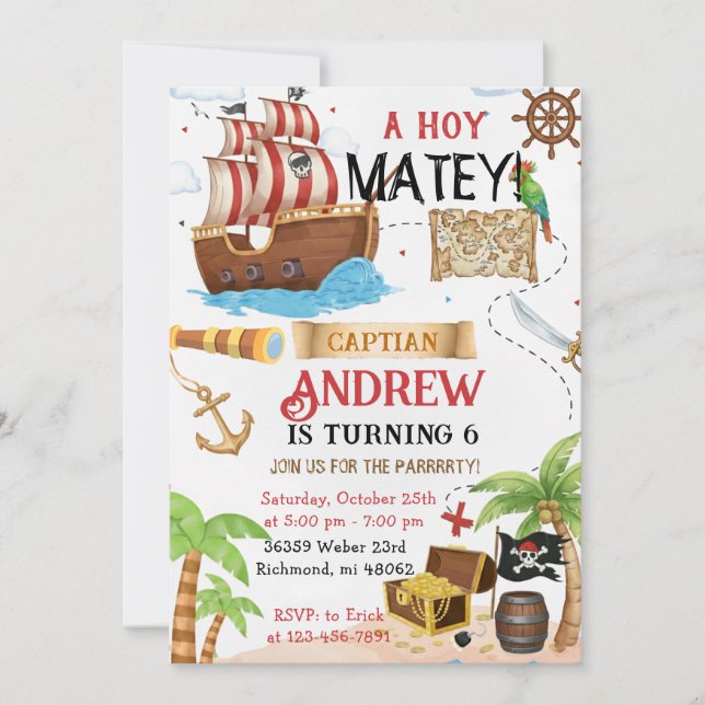 Invitation Personalized pirate child's birthday (Devant)