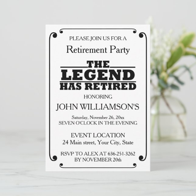 Invitation Personalized retirement The Legend has retired (Debout devant)