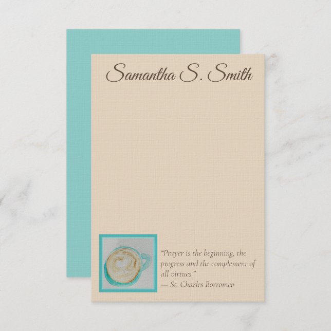 Invitation Personalized Teal Heart Coffee Cup Flat Note Card (Devant / Derrière)