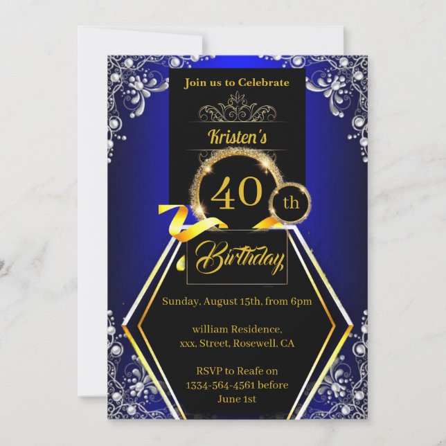 Invitation personnalisable 40e anniversaire (Devant)
