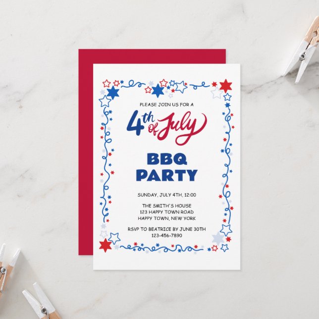 Invitation PERSONNALISABLE 4 juillet Fête de l'Indépendance B (Devant/Arrière en situation)