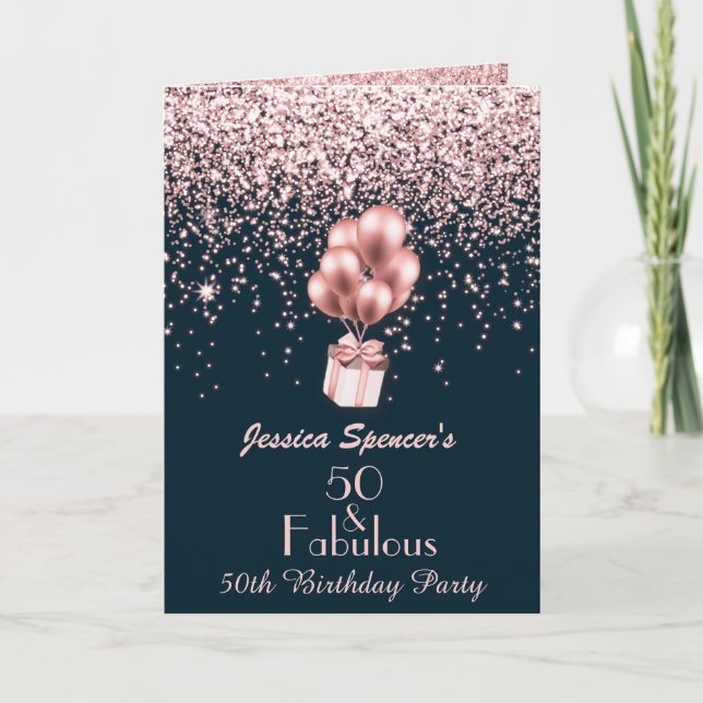 Invitation Personnalisable 50 & Fabuleux Rose Gold 50e annive (Devant)