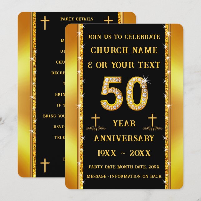 Invitation Personnalisable, 50e anniversaire de l'église, Inv (Devant / Derrière)