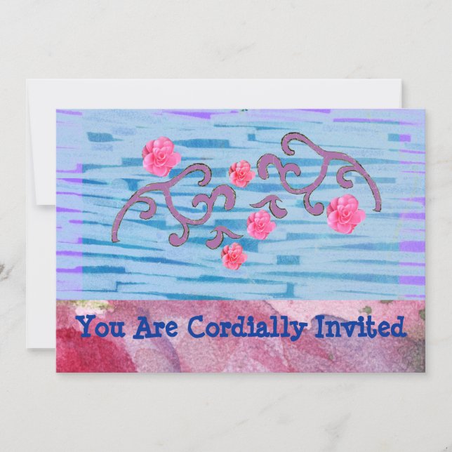 Invitation personnalisable avec fleurs roses (Devant)