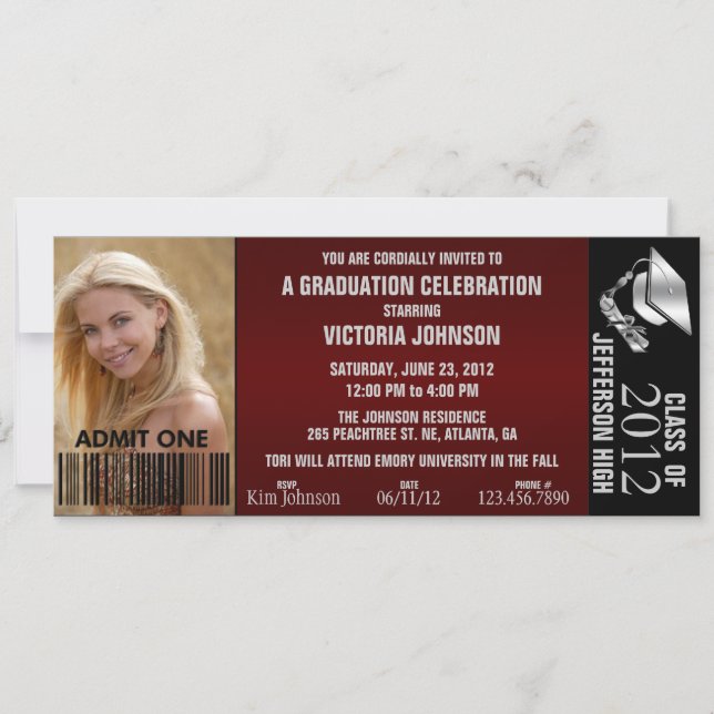 Invitation personnalisable de billet d'admission (Devant)