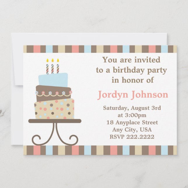 Invitation personnalisable de gâteau (Devant)