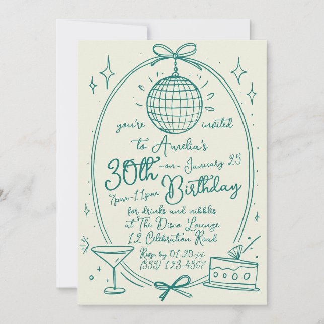 Invitation Personnalisable manuscrit 30e anniversaire Invitat (Devant)