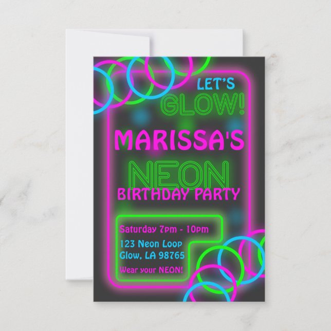 Invitation personnalisable pour une fête glow (Devant)