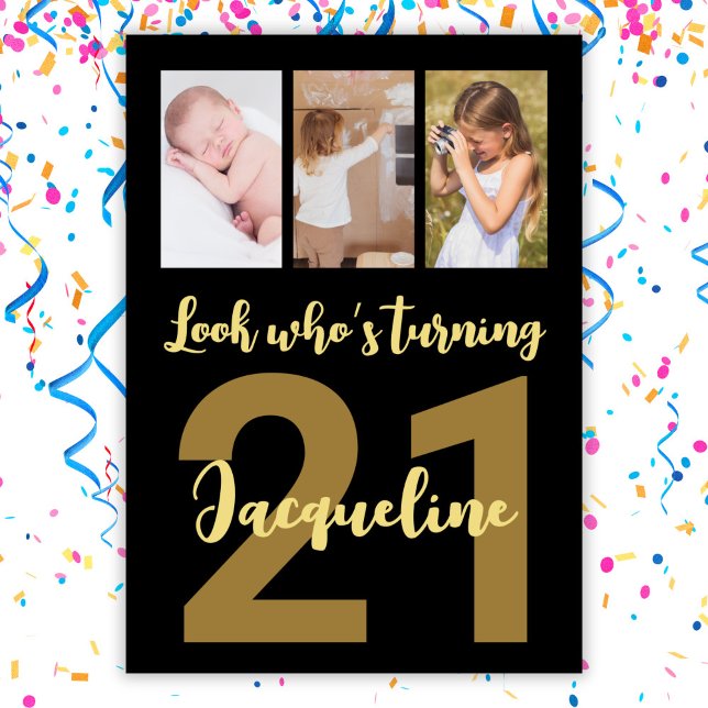 Invitation Personnalisé 21e anniversaire Gold Modern Photo Co (Créateur téléchargé)