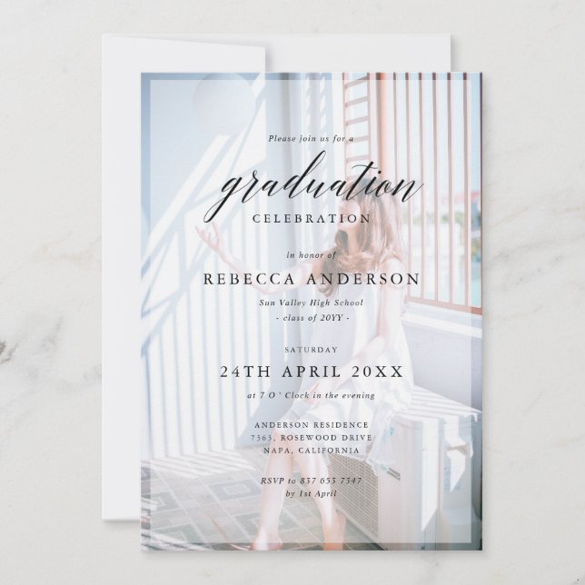 Invitation Personnalisé 2 Photo Chic Calligraphie Graduation (Devant)