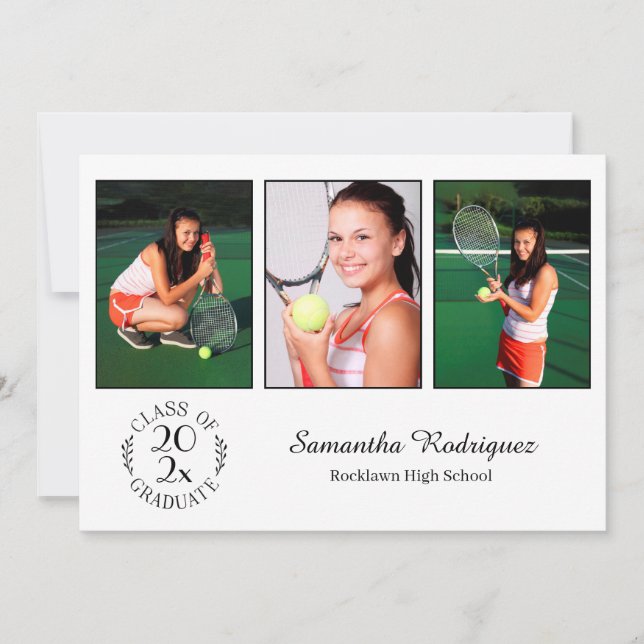 Invitation Personnalisé 3 Photo Chic Emblem White Graduation  (Devant)