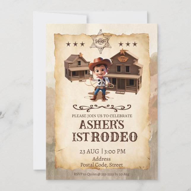 Invitation Personnalisé 3D Cowboy Téléchargé Anniversaire (Devant)