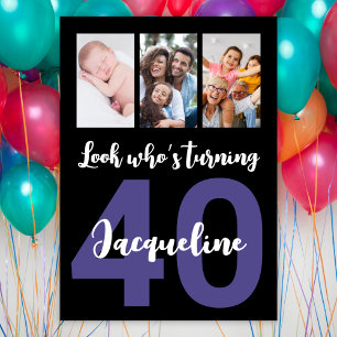Invitation Personnalisé 40e anniversaire noir Script photo Co