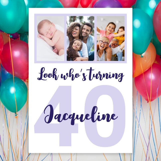 Invitation Personnalisé 40e anniversaire Purple Script photo  (Créateur téléchargé)