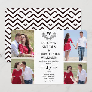 Invitation Personnalisé 4 photo Laurel Monogramme Mariage